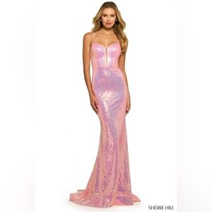 Sherri Hill 55222 Iridescent Blush, Size 4 Or Light Aqua Size 6 Sequin Prom Gown